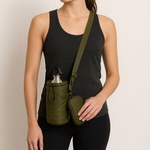 Joan & David/ Swirl Quilted Sport Nylon Water Bottle‎ Holder Crossbody Bag